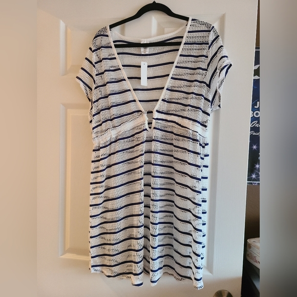Alexa & Stella Beach Cover up Blue and White Size 2X - Picture 1 of 3